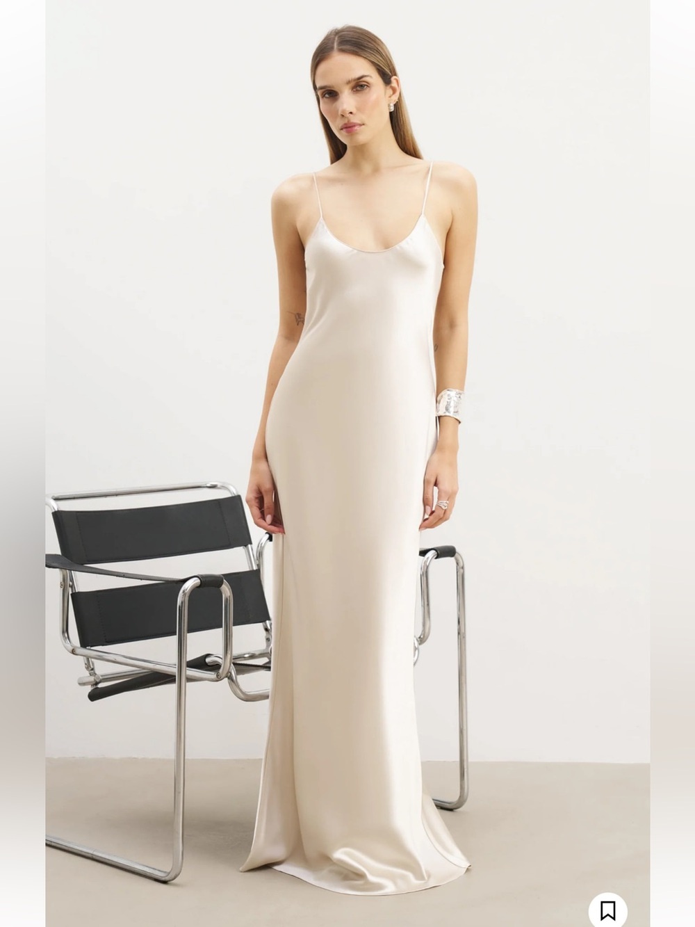 Because of Alice Satin Scoop Neck Camisole Maxi Dress, Champagne